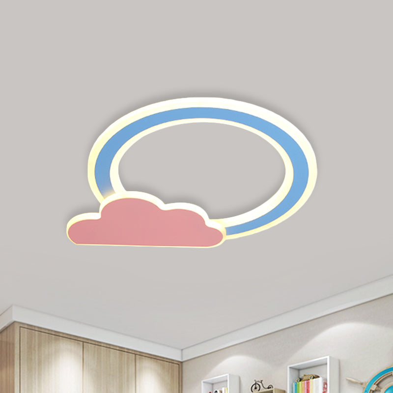 Blue/Pink Finish Cloud and Loop Flush Lighting Minimalist LED Acrylic Flushmount Lamp for Kids Room Clearhalo 'Ceiling Lights' 'Close To Ceiling Lights' 'Close to ceiling' 'Flush mount' Lighting' 819199