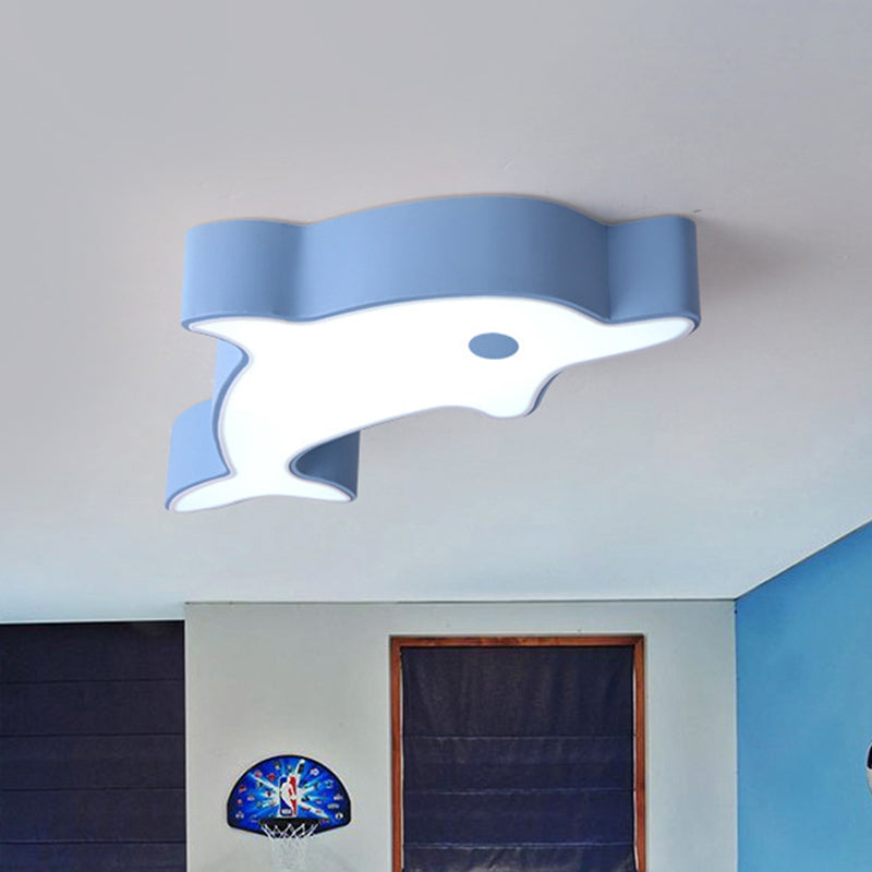 LED Bedroom Ceiling Flush Mount Cartoon Grey/Blue/Green Finish Flush Light with Dolphin Acrylic Shade Blue Clearhalo 'Ceiling Lights' 'Close To Ceiling Lights' 'Close to ceiling' 'Flush mount' Lighting' 819228