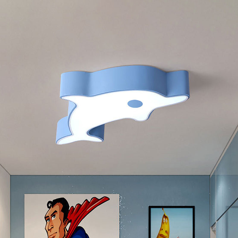 LED Bedroom Ceiling Flush Mount Cartoon Grey/Blue/Green Finish Flush Light with Dolphin Acrylic Shade Clearhalo 'Ceiling Lights' 'Close To Ceiling Lights' 'Close to ceiling' 'Flush mount' Lighting' 819229