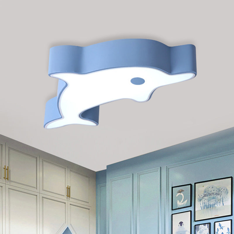 LED Bedroom Ceiling Flush Mount Cartoon Grey/Blue/Green Finish Flush Light with Dolphin Acrylic Shade Clearhalo 'Ceiling Lights' 'Close To Ceiling Lights' 'Close to ceiling' 'Flush mount' Lighting' 819230