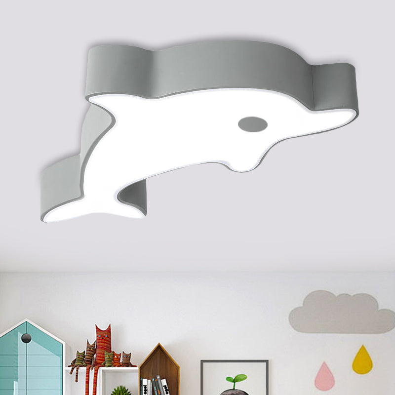 LED Bedroom Ceiling Flush Mount Cartoon Grey/Blue/Green Finish Flush Light with Dolphin Acrylic Shade Grey Clearhalo 'Ceiling Lights' 'Close To Ceiling Lights' 'Close to ceiling' 'Flush mount' Lighting' 819232