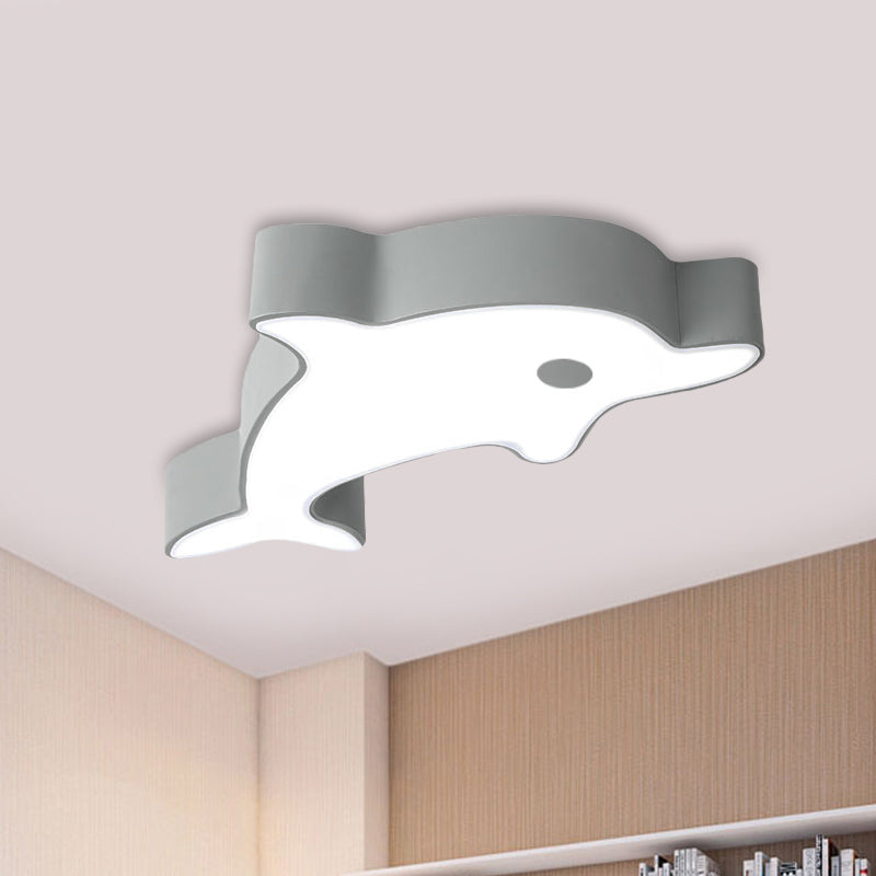 LED Bedroom Ceiling Flush Mount Cartoon Grey/Blue/Green Finish Flush Light with Dolphin Acrylic Shade Clearhalo 'Ceiling Lights' 'Close To Ceiling Lights' 'Close to ceiling' 'Flush mount' Lighting' 819233