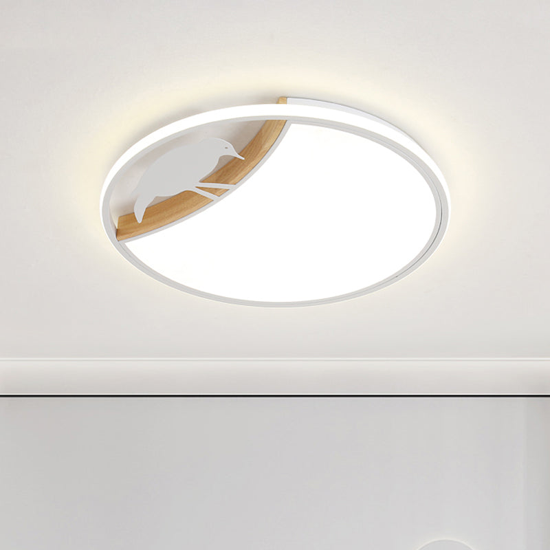 White/Grey/Green Round Flush Light Fixture Nordic LED Acrylic Flush Mounted Lamp with Bird Deco White Clearhalo 'Ceiling Lights' 'Close To Ceiling Lights' 'Close to ceiling' Lighting' 819244