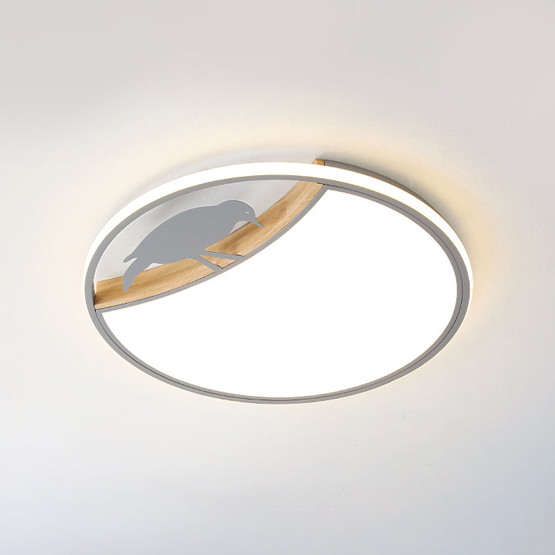 White/Grey/Green Round Flush Light Fixture Nordic LED Acrylic Flush Mounted Lamp with Bird Deco Clearhalo 'Ceiling Lights' 'Close To Ceiling Lights' 'Close to ceiling' Lighting' 819251