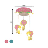 Hot Air Balloon Semi Flush Cartoon Wooden 5 Bulbs Pink/Blue Ceiling Flush Mount Light for Nursery Clearhalo 'Ceiling Lights' 'Close To Ceiling Lights' 'Close to ceiling' 'Semi-flushmount' Lighting' 819308