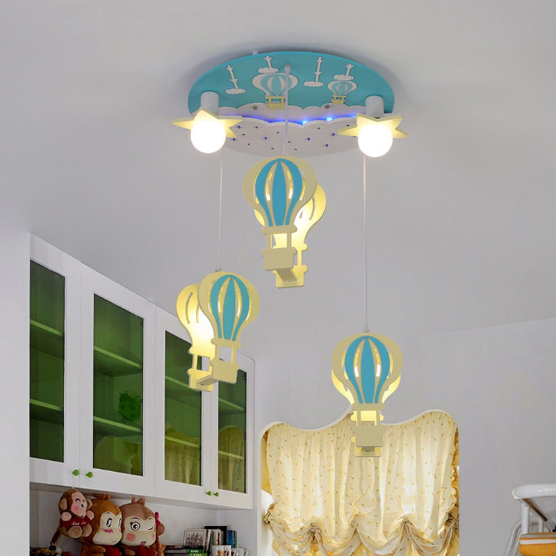 Hot Air Balloon Semi Flush Cartoon Wooden 5 Bulbs Pink/Blue Ceiling Flush Mount Light for Nursery Clearhalo 'Ceiling Lights' 'Close To Ceiling Lights' 'Close to ceiling' 'Semi-flushmount' Lighting' 819310