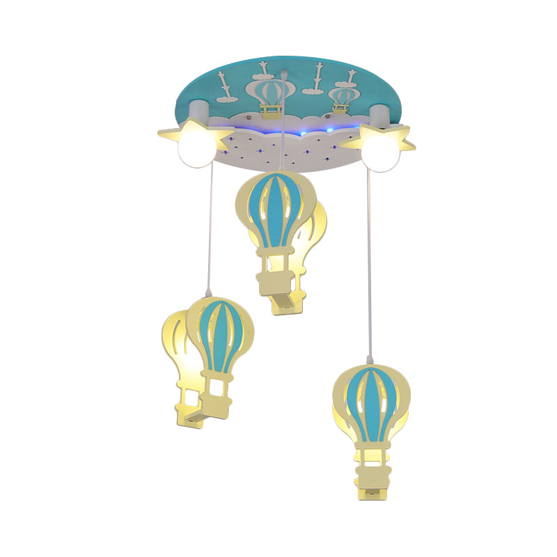 Hot Air Balloon Semi Flush Cartoon Wooden 5 Bulbs Pink/Blue Ceiling Flush Mount Light for Nursery Clearhalo 'Ceiling Lights' 'Close To Ceiling Lights' 'Close to ceiling' 'Semi-flushmount' Lighting' 819311