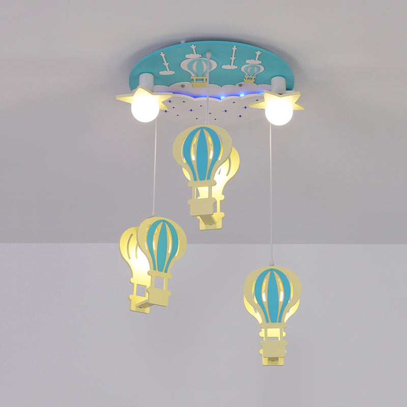 Hot Air Balloon Semi Flush Cartoon Wooden 5 Bulbs Pink/Blue Ceiling Flush Mount Light for Nursery Clearhalo 'Ceiling Lights' 'Close To Ceiling Lights' 'Close to ceiling' 'Semi-flushmount' Lighting' 819312