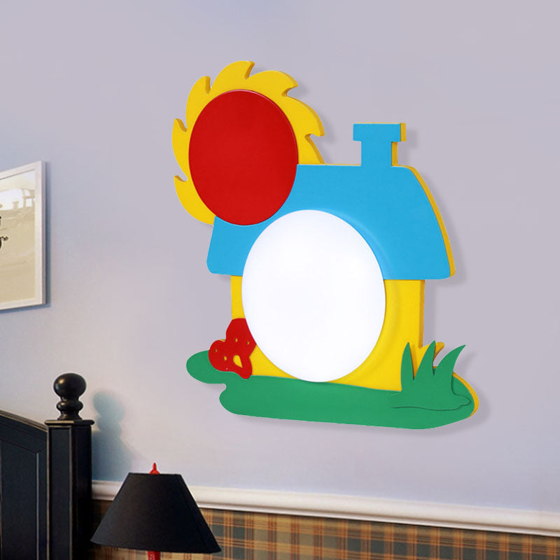 Cartoon House Wall Light Wooden LED Nursery Wall Sconce with Acrylic Shade in Red-Yellow-Blue Red-Yellow-Blue-Green Clearhalo 'Wall Lamps & Sconces' 'Wall Lights' Lighting' 819346