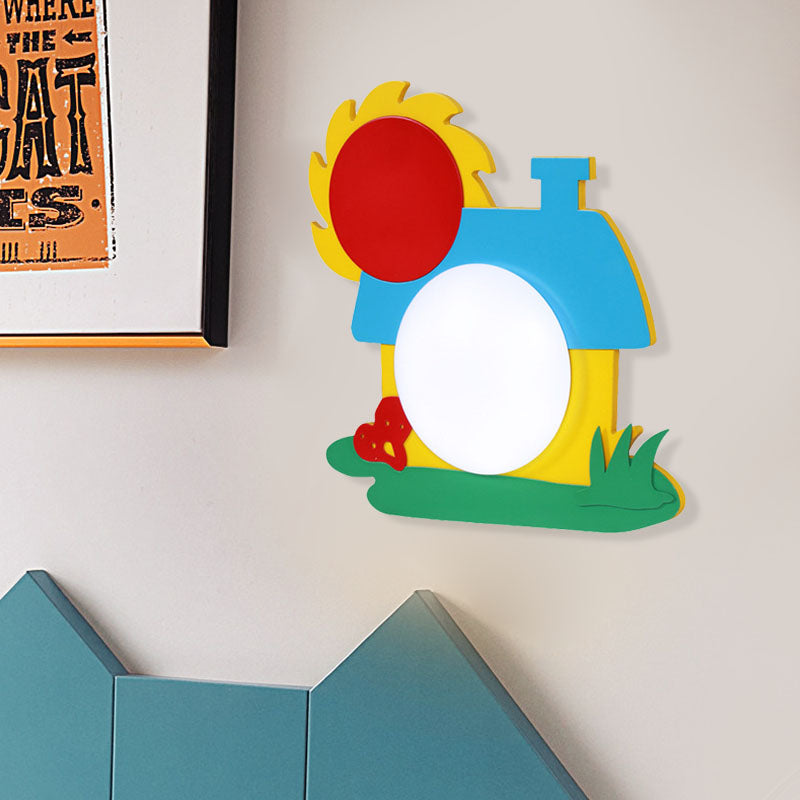 Cartoon House Wall Light Wooden LED Nursery Wall Sconce with Acrylic Shade in Red-Yellow-Blue Clearhalo 'Wall Lamps & Sconces' 'Wall Lights' Lighting' 819347