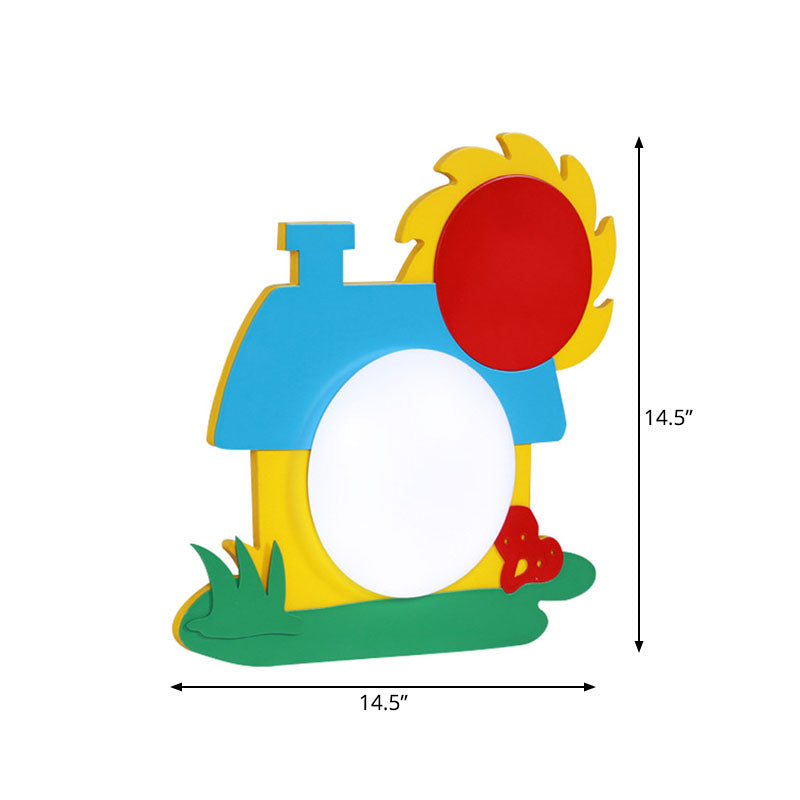 Cartoon House Wall Light Wooden LED Nursery Wall Sconce with Acrylic Shade in Red-Yellow-Blue Clearhalo 'Wall Lamps & Sconces' 'Wall Lights' Lighting' 819349