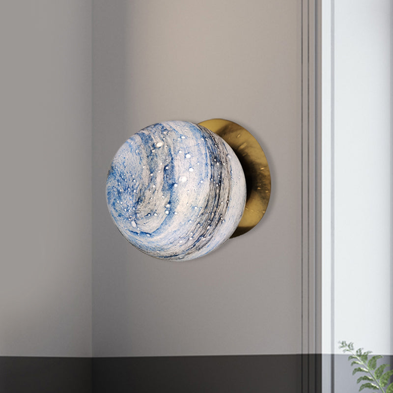 Planet Frosted Glass Wall Lamp Creative Yellow/Blue LED Wall Sconce Lighting Fixture for Bedroom Blue Clearhalo 'Wall Lamps & Sconces' 'Wall Lights' Lighting' 819362