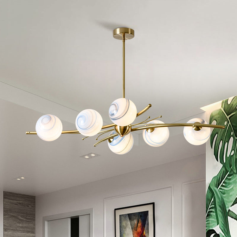 Spherical Frosted Glass Ceiling Light Modern 6-Head Gold Chandelier Lamp for Dining Room Clearhalo 'Ceiling Lights' 'Chandeliers' Lighting' options 819382