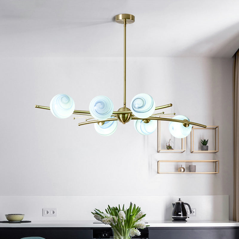 Spherical Frosted Glass Ceiling Light Modern 6-Head Gold Chandelier Lamp for Dining Room Clearhalo 'Ceiling Lights' 'Chandeliers' Lighting' options 819383