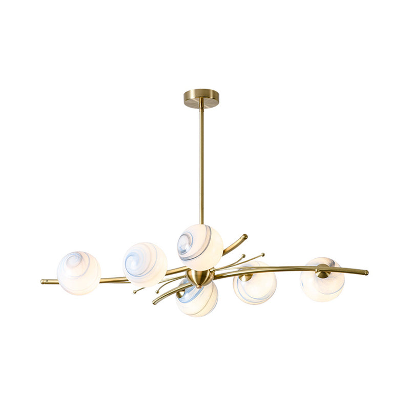 Spherical Frosted Glass Ceiling Light Modern 6-Head Gold Chandelier Lamp for Dining Room Clearhalo 'Ceiling Lights' 'Chandeliers' Lighting' options 819384