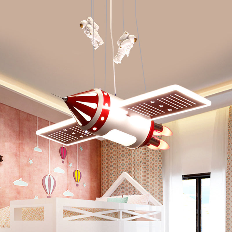 Spaceship Chandelier Light Fixture Cartoon Metal 4 Bulbs Red/Blue Hanging Pendant Lamp for Nursery Clearhalo 'Ceiling Lights' 'Chandeliers' Lighting' options 819394