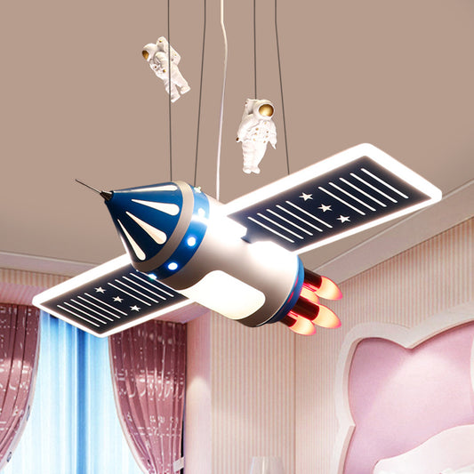 Spaceship Chandelier Light Fixture Cartoon Metal 4 Bulbs Red/Blue Hanging Pendant Lamp for Nursery Clearhalo 'Ceiling Lights' 'Chandeliers' Lighting' options 819398