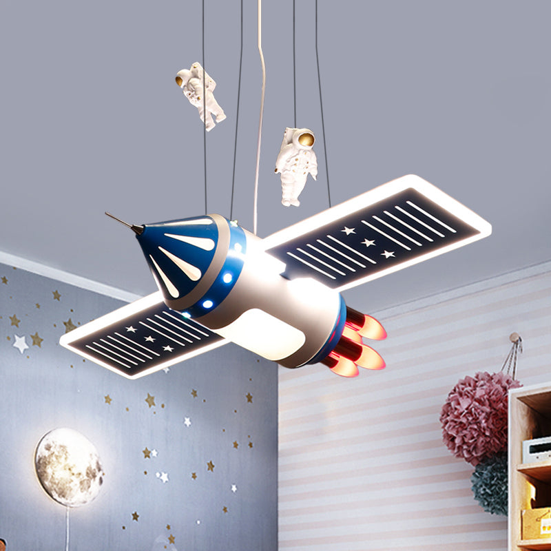 Spaceship Chandelier Light Fixture Cartoon Metal 4 Bulbs Red/Blue Hanging Pendant Lamp for Nursery Clearhalo 'Ceiling Lights' 'Chandeliers' Lighting' options 819399