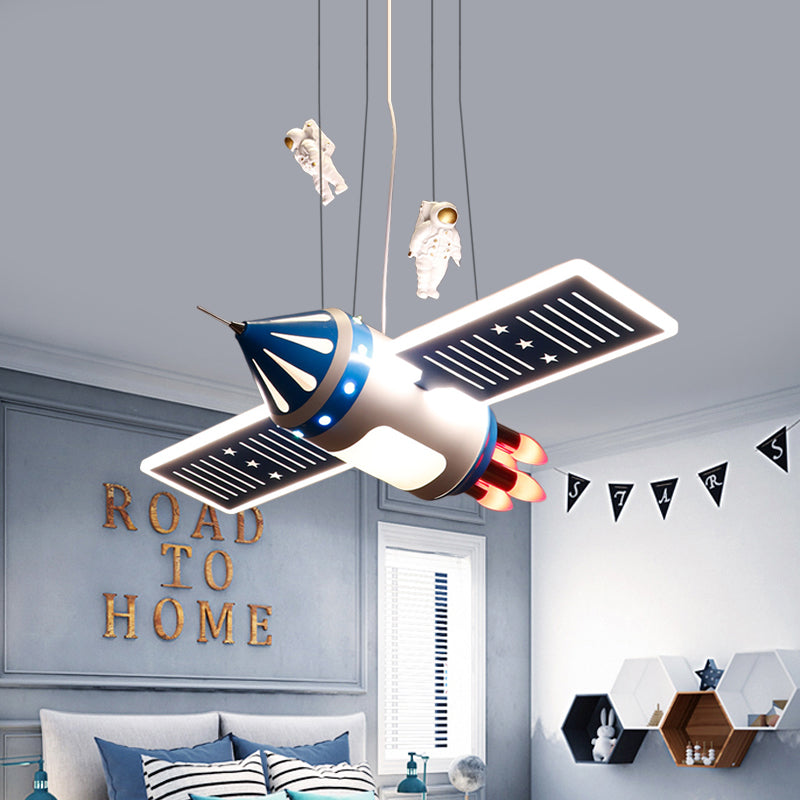 Spaceship Chandelier Light Fixture Cartoon Metal 4 Bulbs Red/Blue Hanging Pendant Lamp for Nursery Clearhalo 'Ceiling Lights' 'Chandeliers' Lighting' options 819400