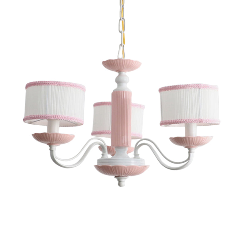 Macaroon 3/6 Bulbs Pendant Light Pink/Blue Drum Chandelier Lighting Fixture with Fabric Shade Clearhalo 'Ceiling Lights' 'Chandeliers' Lighting' options 819404