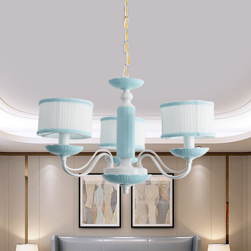 Macaroon 3/6 Bulbs Pendant Light Pink/Blue Drum Chandelier Lighting Fixture with Fabric Shade Clearhalo 'Ceiling Lights' 'Chandeliers' Lighting' options 819407