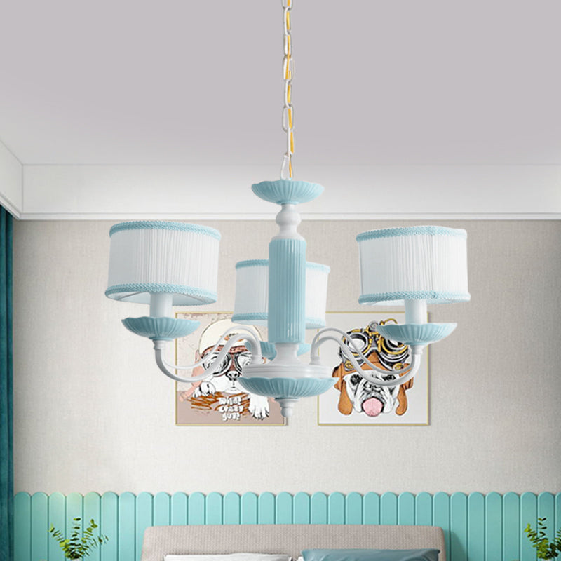 Macaroon 3/6 Bulbs Pendant Light Pink/Blue Drum Chandelier Lighting Fixture with Fabric Shade Clearhalo 'Ceiling Lights' 'Chandeliers' Lighting' options 819408