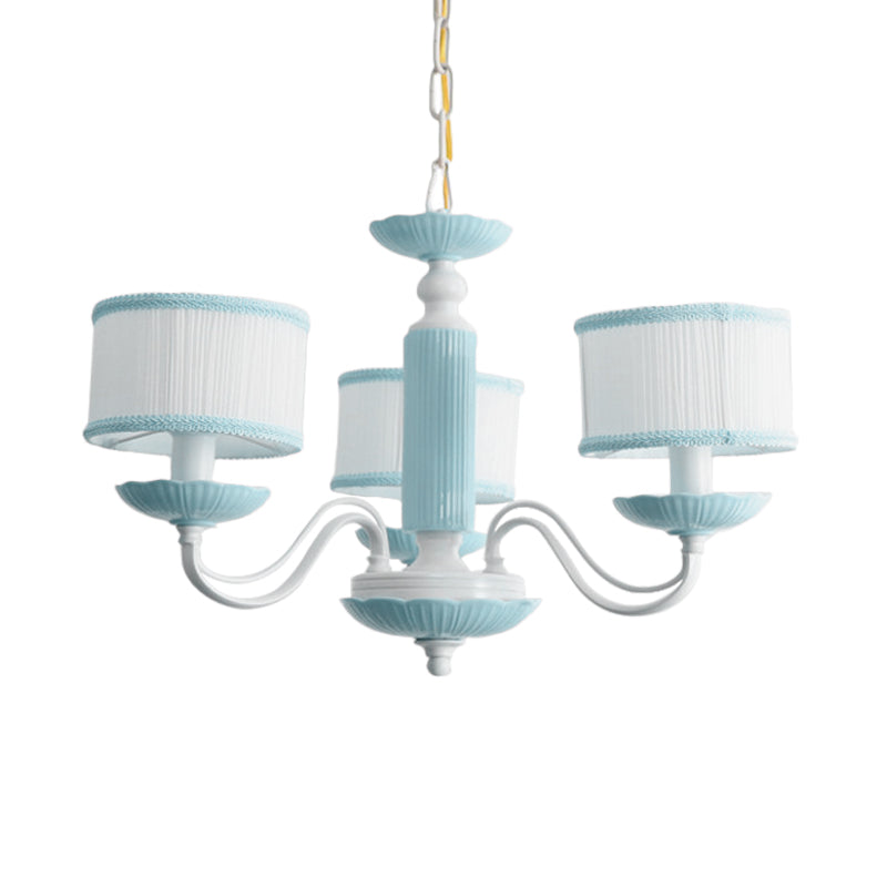 Macaroon 3/6 Bulbs Pendant Light Pink/Blue Drum Chandelier Lighting Fixture with Fabric Shade Clearhalo 'Ceiling Lights' 'Chandeliers' Lighting' options 819409