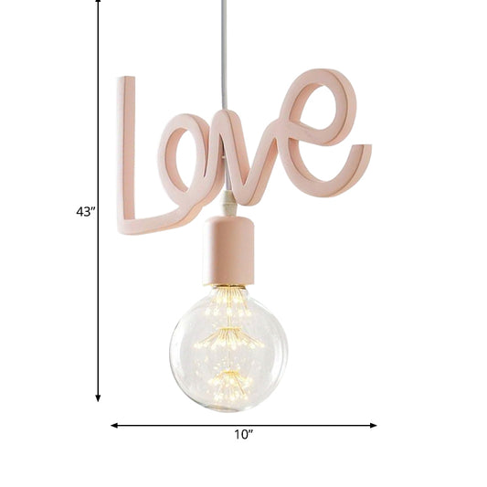 Macaroon Bare Bulb Drop Lamp Resin 1 Bulb Living Room Pendant in Pink with Letter Design Clearhalo 'Ceiling Lights' 'Pendant Lights' 'Pendants' Lighting' 819426