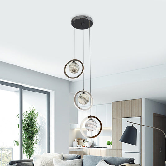 Planet Pendant Light Fixture Nordic Frosted Glass 3 Heads Chrome Hanging Lamp for Dining Room Chrome Clearhalo 'Ceiling Lights' 'Glass shade' 'Glass' 'Pendant Lights' 'Pendants' Lighting' 819450
