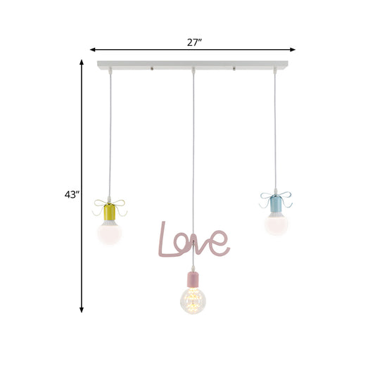 Bare Bulb Resin Cluster Pendant Macaroon 3-Light Red-Yellow-Blue Ceiling Light with Bow and Letter Design Clearhalo 'Ceiling Lights' 'Pendant Lights' 'Pendants' Lighting' 819457