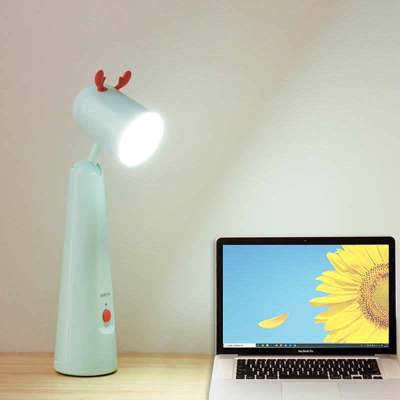 Kids Antler Adjustable Desk Lamp Plastic Bedroom LED Reading Book Light in White/Green Clearhalo 'Lamps' 'Table Lamps' Lighting' 819529