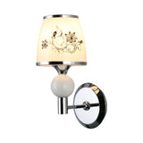 Pastoral Tapered Wall Lamp Single-Bulb White Patterned Glass Sconce Light in Chrome Clearhalo 'Wall Lamps & Sconces' 'Wall Lights' Lighting' 819701