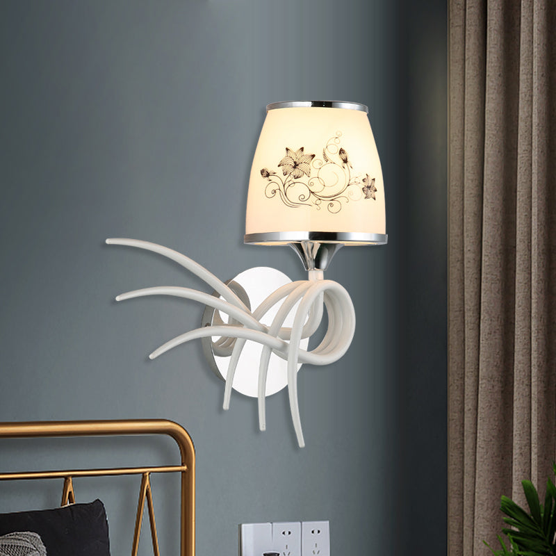 1 Head Whirling Wall Light Fixture Korean Garden White Frosted Glass Wall Sconce with Cone Shade Clearhalo 'Wall Lamps & Sconces' 'Wall Lights' Lighting' 819704