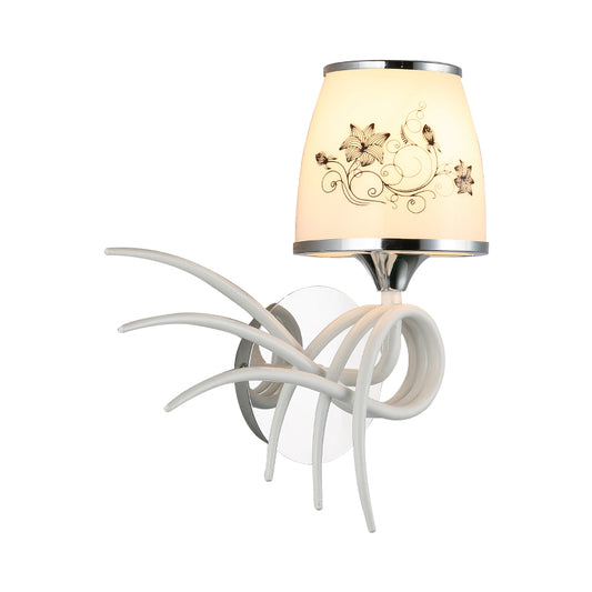 1 Head Whirling Wall Light Fixture Korean Garden White Frosted Glass Wall Sconce with Cone Shade Clearhalo 'Wall Lamps & Sconces' 'Wall Lights' Lighting' 819705