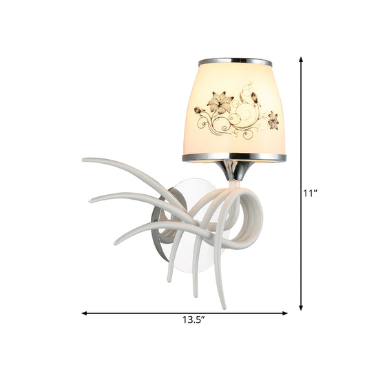 1 Head Whirling Wall Light Fixture Korean Garden White Frosted Glass Wall Sconce with Cone Shade Clearhalo 'Wall Lamps & Sconces' 'Wall Lights' Lighting' 819706