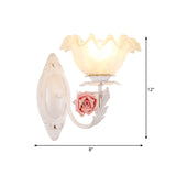 Opal Glass Flower Sconce Lamp American Garden 1 Bulb Living Room Wall Light in Light-Brown/White Clearhalo 'Wall Lamps & Sconces' 'Wall Lights' Lighting' 819730