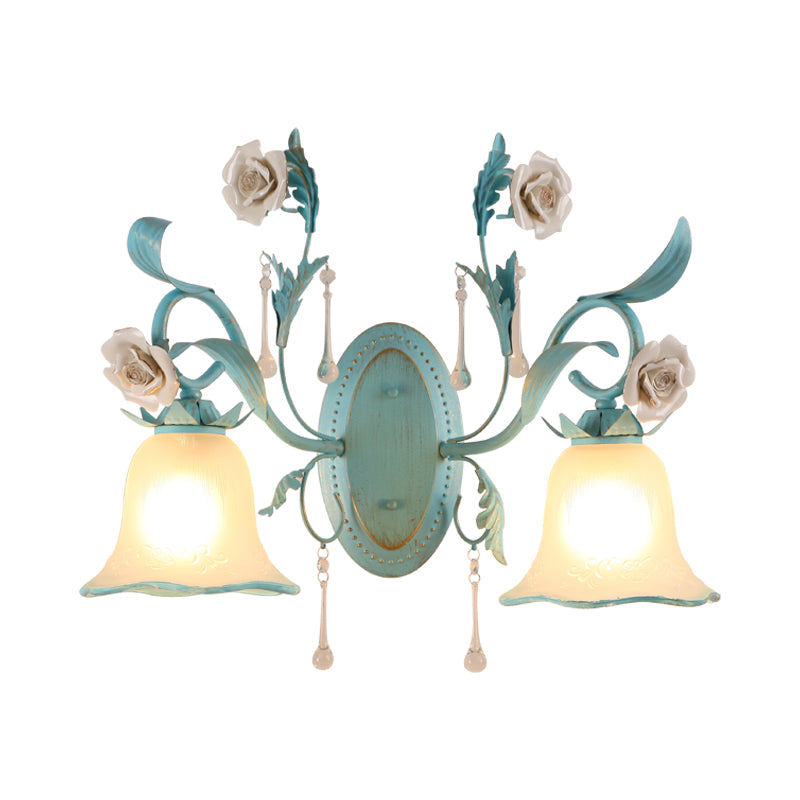 Milk Glass Blue Wall Mount Lamp Bell Shade 1/2-Head Romantic Pastoral Sconce Lighting Clearhalo 'Wall Lamps & Sconces' 'Wall Lights' Lighting' 819740