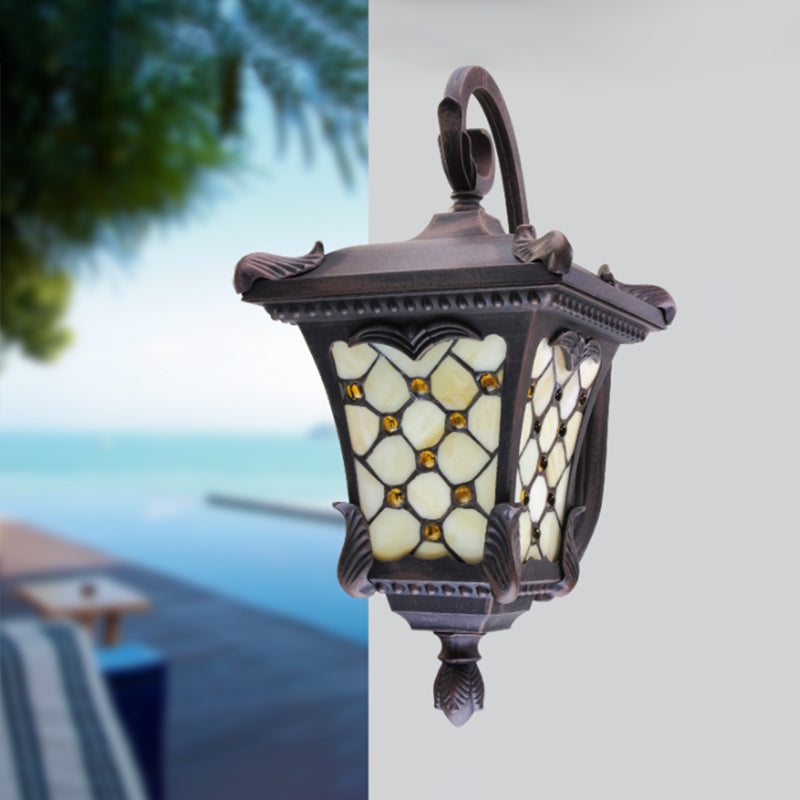 Scrolled Arm Outdoor Sconce Lamp Rustic Frosted Glass Single Bulb Black Wall Mount Light Black Clearhalo 'Wall Lamps & Sconces' 'Wall Lights' Lighting' 819818