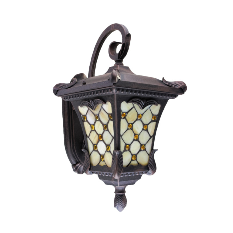 Scrolled Arm Outdoor Sconce Lamp Rustic Frosted Glass Single Bulb Black Wall Mount Light Clearhalo 'Wall Lamps & Sconces' 'Wall Lights' Lighting' 819820