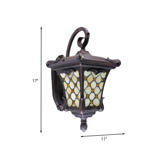 Scrolled Arm Outdoor Sconce Lamp Rustic Frosted Glass Single Bulb Black Wall Mount Light Clearhalo 'Wall Lamps & Sconces' 'Wall Lights' Lighting' 819821