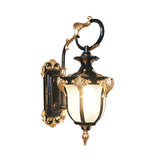 Black and Gold 1-Bulb Sconce Rural Frosted White Glass Urn-Shaped Wall Mounted Lamp Clearhalo 'Wall Lamps & Sconces' 'Wall Lights' Lighting' 819834