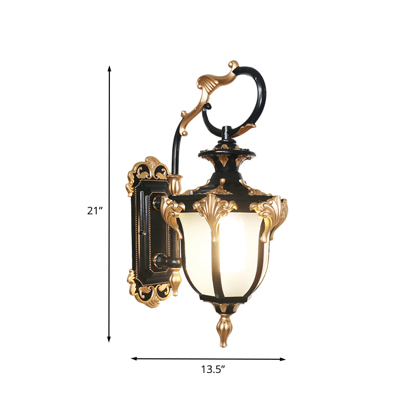 Black and Gold 1-Bulb Sconce Rural Frosted White Glass Urn-Shaped Wall Mounted Lamp Clearhalo 'Wall Lamps & Sconces' 'Wall Lights' Lighting' 819835