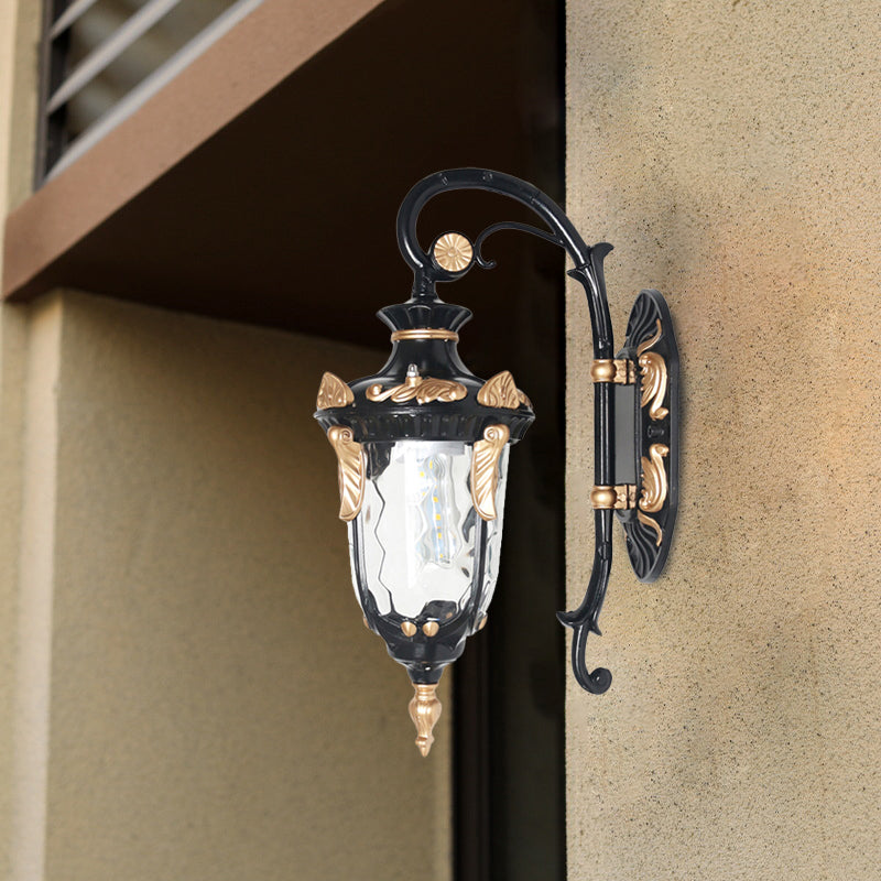 Clear Glass Urn Wall Light Fixture Rural Single Light Outdoor Wall Sconce in Black and Gold Black-Gold Clearhalo 'Wall Lamps & Sconces' 'Wall Lights' Lighting' 819836