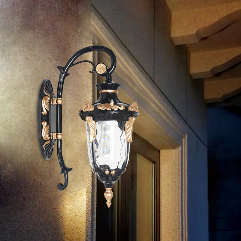 Clear Glass Urn Wall Light Fixture Rural Single Light Outdoor Wall Sconce in Black and Gold Clearhalo 'Wall Lamps & Sconces' 'Wall Lights' Lighting' 819837