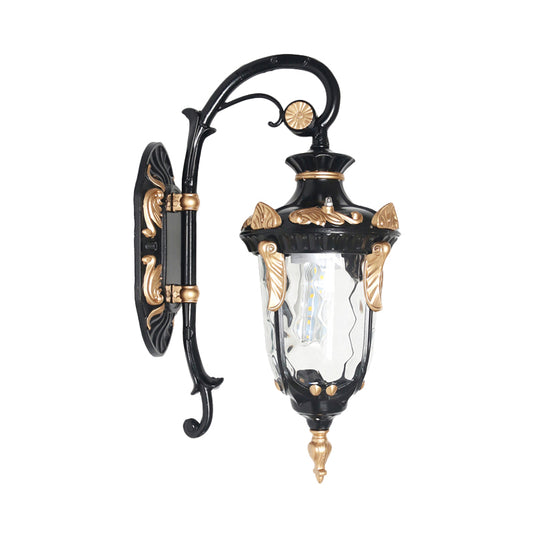 Clear Glass Urn Wall Light Fixture Rural Single Light Outdoor Wall Sconce in Black and Gold Clearhalo 'Wall Lamps & Sconces' 'Wall Lights' Lighting' 819838