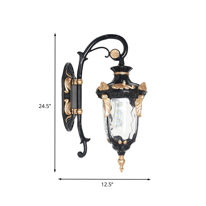 Clear Glass Urn Wall Light Fixture Rural Single Light Outdoor Wall Sconce in Black and Gold Clearhalo 'Wall Lamps & Sconces' 'Wall Lights' Lighting' 819839