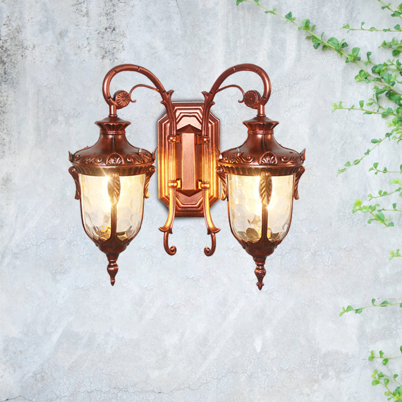 2-Bulb Clear Glass Wall Light Countryside Black and Gold/Copper Urn Courtyard Wall Sconce Lighting Clearhalo 'Wall Lamps & Sconces' 'Wall Lights' Lighting' 819845