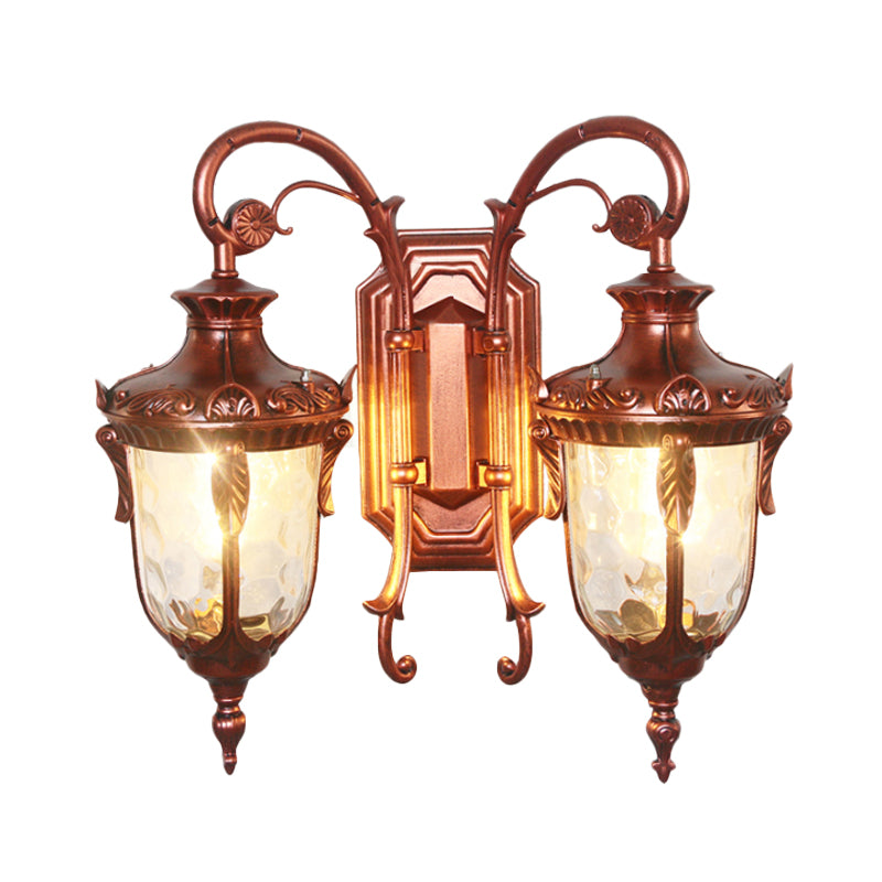 2-Bulb Clear Glass Wall Light Countryside Black and Gold/Copper Urn Courtyard Wall Sconce Lighting Clearhalo 'Wall Lamps & Sconces' 'Wall Lights' Lighting' 819847