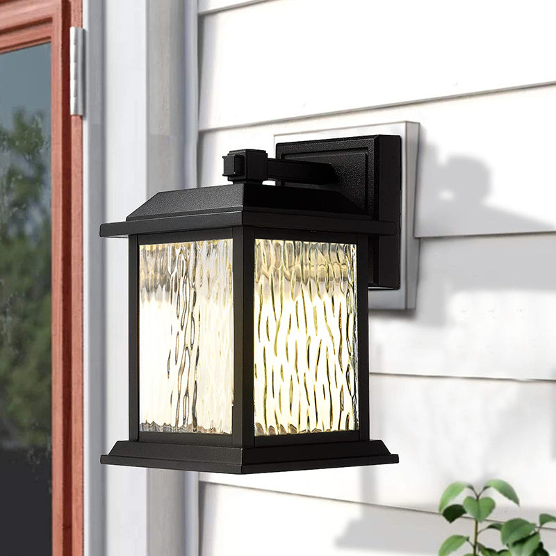 1 Head Wall Sconce Countryside Birdcage Clear Ripple Glass Wall Mounted Lighting in Black Black Clearhalo 'Wall Lamps & Sconces' 'Wall Lights' Lighting' 819848