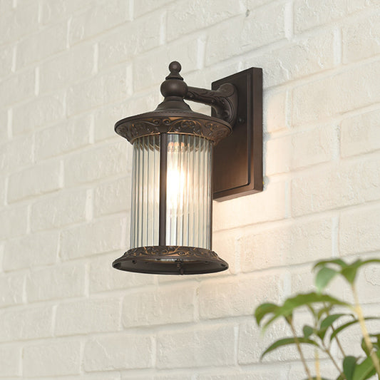 Lantern Courtyard Wall Sconce Light Countryside Clear Prismatic Glass 1 Light Coffee Wall Lamp Clearhalo 'Wall Lamps & Sconces' 'Wall Lights' Lighting' 819853